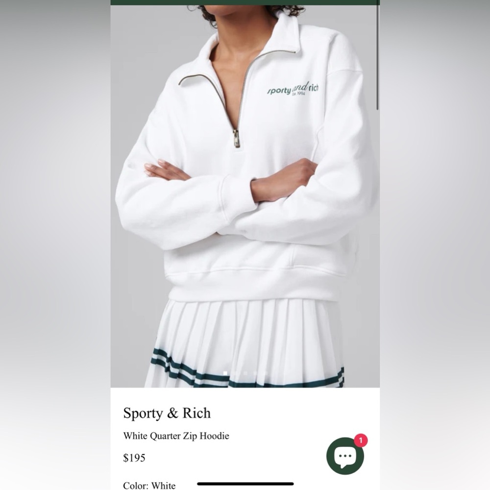 Sporty and Rich white quarter zip size small